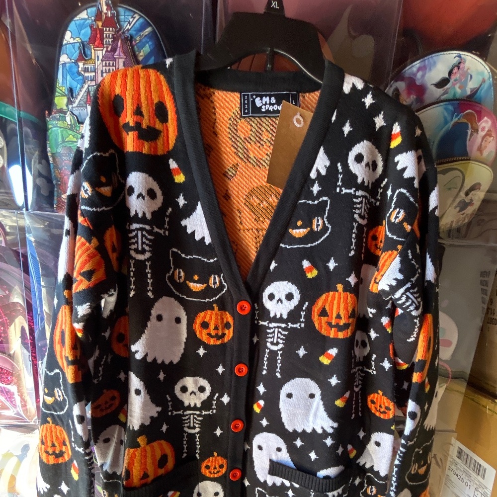 Em & Sprout Halloween Icons Knit Cardigan Sweater Women Large